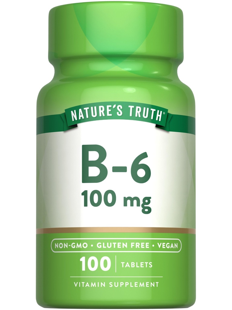 La verdad de la naturaleza B6 Vitamina TENIDO 100mg ANTE 100 Tablets ANTE Vegan, No GMO &amp; Gluten Suplemento gratuito