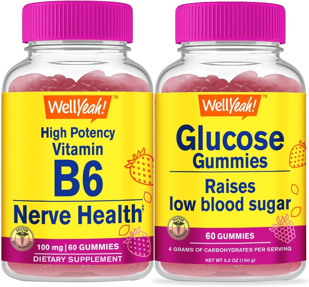 WellSí High Potency Vitamin B6 + Glucose, Gummies Bundle - Gran Tasting, Suplemento de vitamina, Gluten Gratis, GMO Gratis, Chewable Gummy