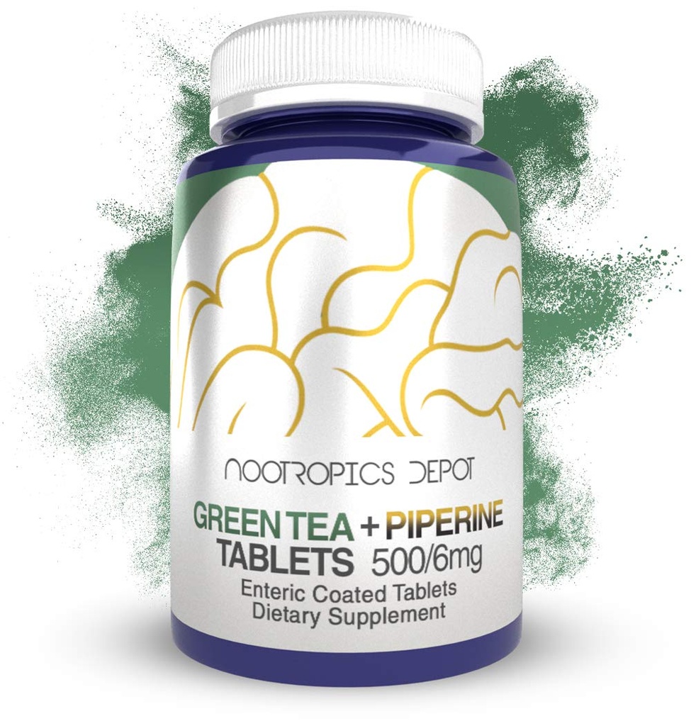 Nootropics Depot Green Tea Extract Tablets ← 60 Cuenta Silencio 500mg Silencio Mínimo 45% EGCG + 6mg Piperine Silencio Enteric Coated