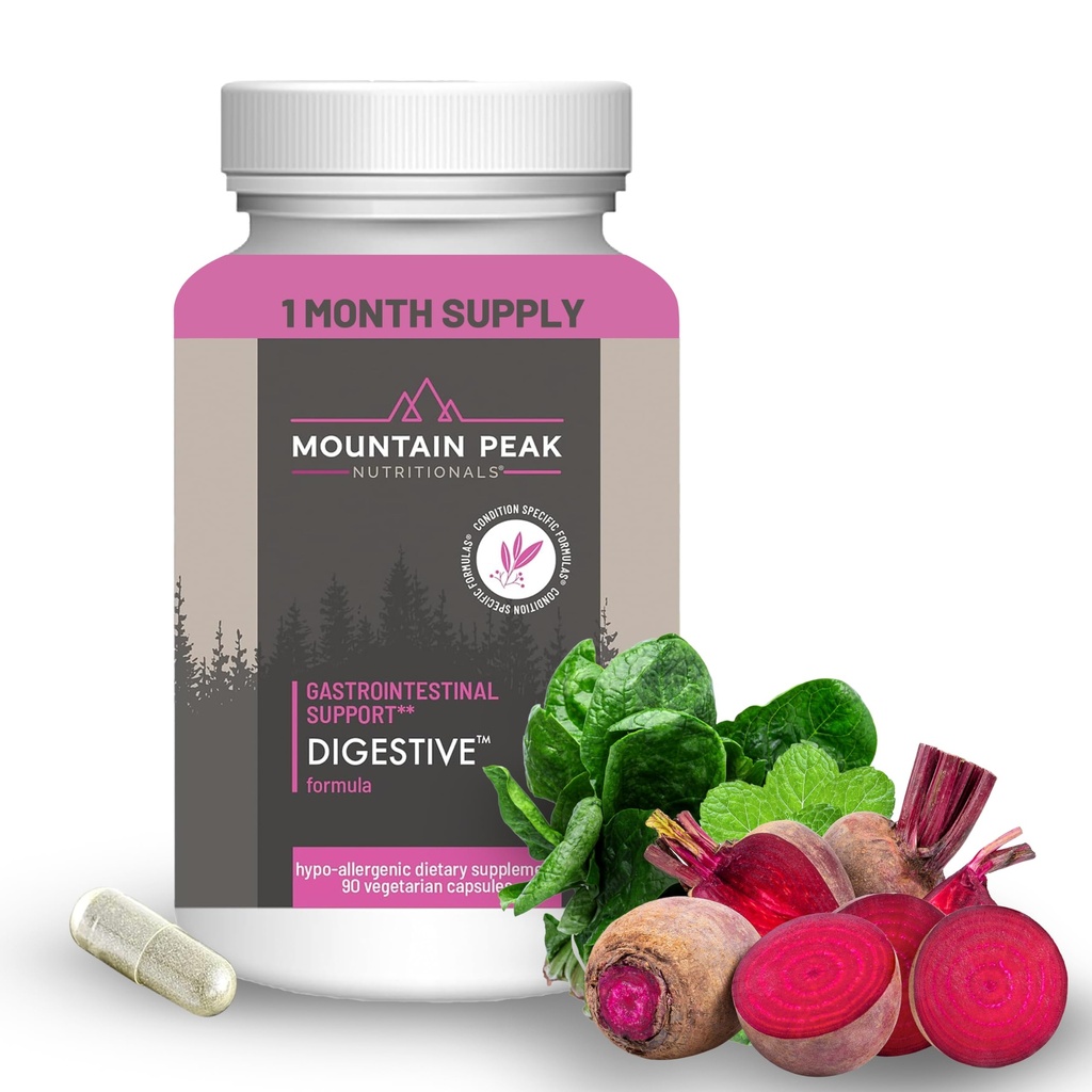 Nutrición de picos de montaña Enzimas digestivos " Probióticos para la salud de Gut " Alivio de la disgestión avanzada w / 12-Strain Probiotic Blend " Betaine HCl (90 cápsulas vegetarianas)