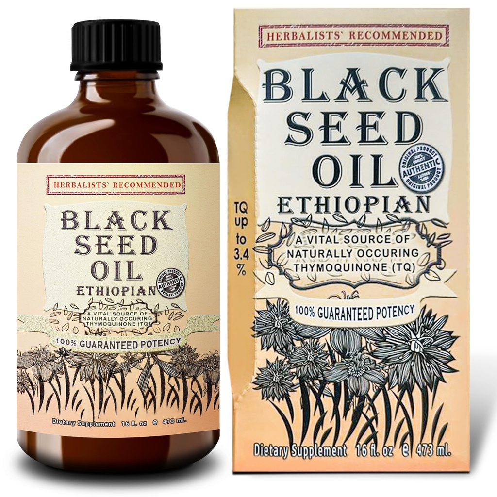 Petróleo de semilla negra de Etiopía 16oz – Fuerza adicional 3x Timoquinone – 100% puro frío-Presed Nigella Sativa – Immune, Conjunto, Peluquero y Skin Support