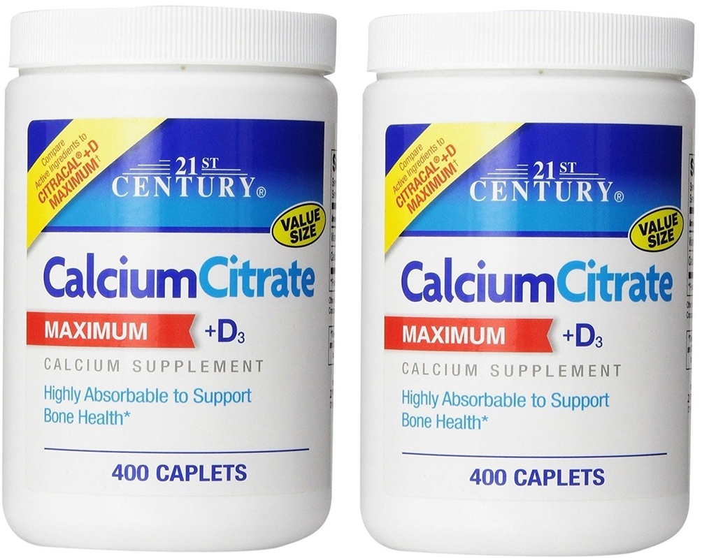 21th Century Calcium Citrate Plus D Maximum Caplets, 400 Conde (Pack of 2)