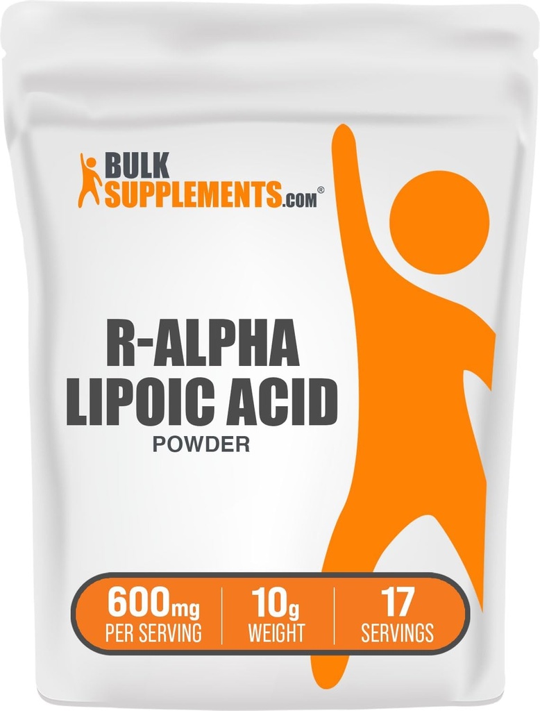 BulkSupplements.com R-Alpha Lipoic Acid Powder - R-ALA Suplemento, R Alpha Lipoic Acid 200mg - Antioxidantes Suplemento, Gluten Free, 200mg por Serving, 10g (0.35 oz) (Pack of 1)