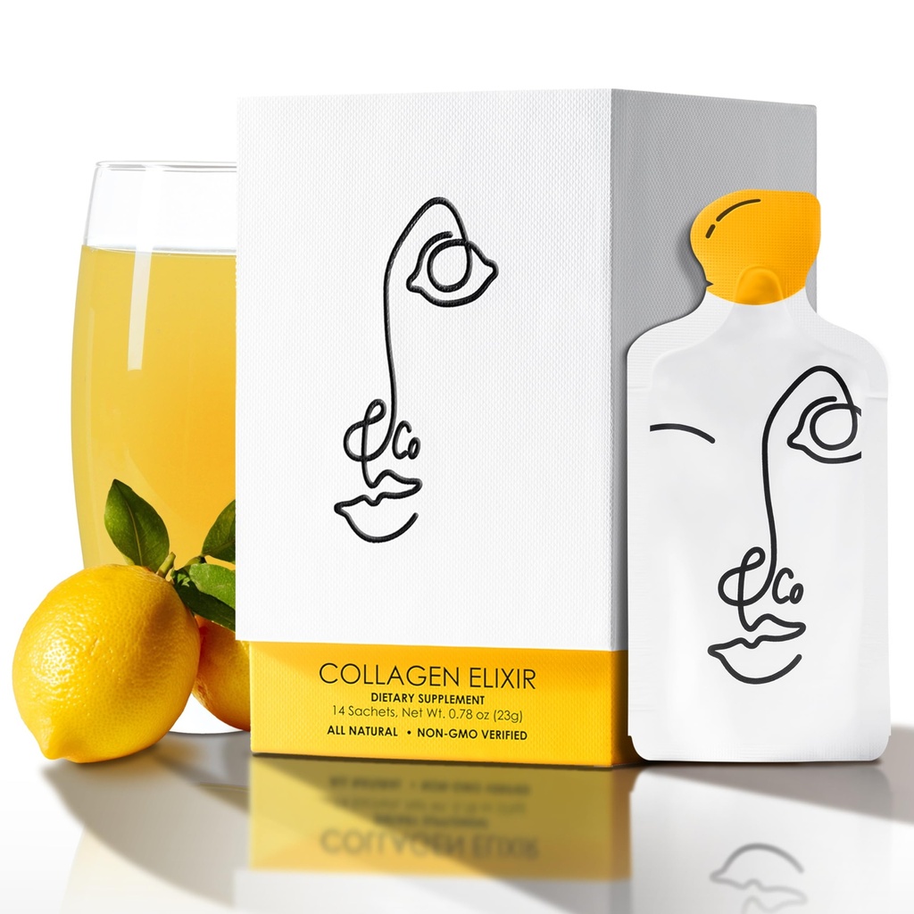 LEMON " CO. Líquido de colágeno para mujeres tóxico Lemon Collagen Water Mix con péptidos de colágeno marino de 5000 mg, Lemons orgánicos " Vitamina C ANTERI Elixir diario para la piel, uñas, cabello, Gut  durable Sin conservantes, No Sugar
