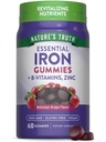 La verdad de la naturaleza Hierro Gummies ANTE 60 Conde viv Vegan, No GMO &amp; Gluten Suplemento gratuito Silencio con las vitaminas Zinc &amp; B