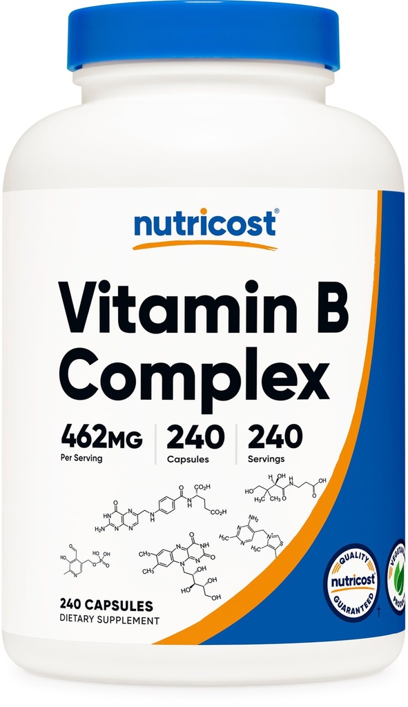 Complejo de vitamina B Nutricost 462mg, 240 cápsulas - con vitamina C - Complejo de energía
