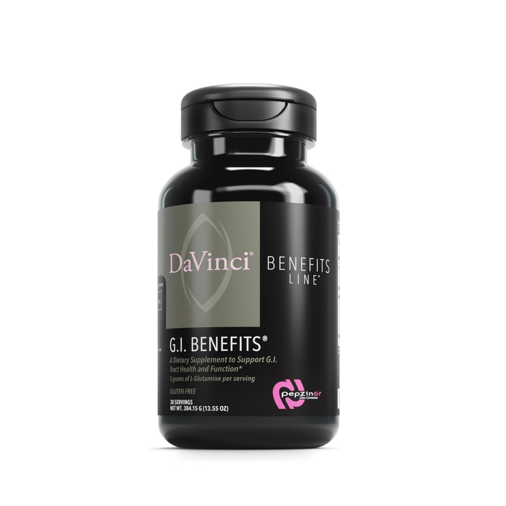 DAVINCI Labs GI Ventajas - Suplemento de Salud Digestivo Polvo con zinc &amp; L-Glutamina* - Sistema de Apoyo y Digestión Saludable* - Suplemento de Salud Gut para Hombres y Mujeres - 30 Actuaciones (384.15 g)