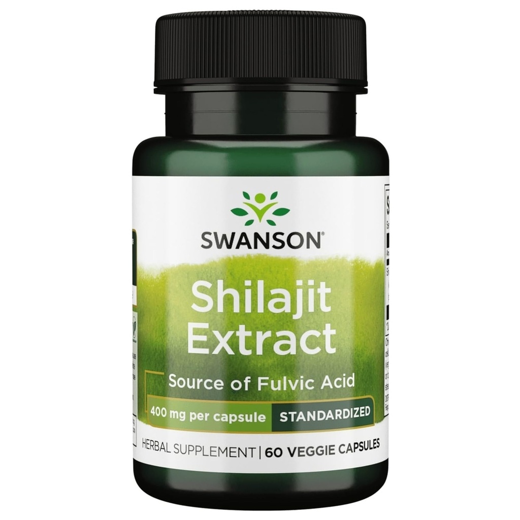 Extracto de Swanson Shilajit - Suplemento Herbal Promoción de Crecimiento Celular Apoyo - Fórmula Natural para el Bienestar Global - (400 Milligrams 60 Veg Capsules)
