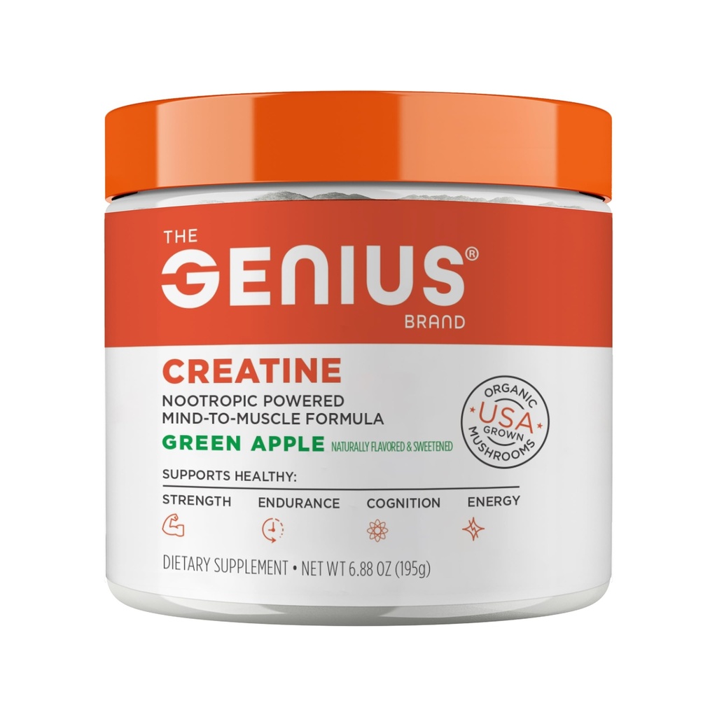Genius Creatine Powder, Post Workout Supplement For Men and Women with Creapure Monohydrate, Hydrochloride Hcl MagnaPower and Carnosyn Beta-Alanine SR, Natural Lean Muscle Builder – Sour Apple, 188G