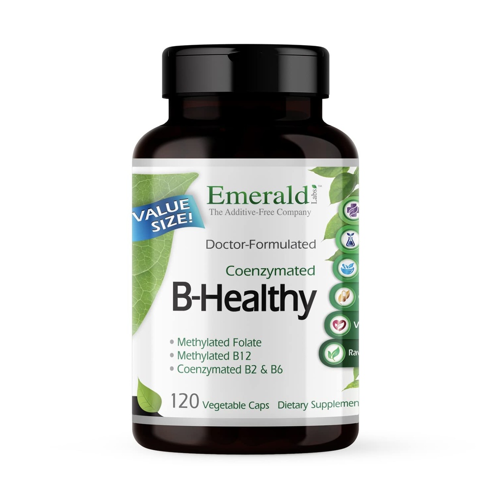EMERALD LABS B-Healthy - Complejo Vegan Vitamina B - Incluye ácido fólico metilado &amp; vitaminas de espectro completo B - admite inmuno, cerebro &amp; corazón salud* - 120 cápsulas vegetales