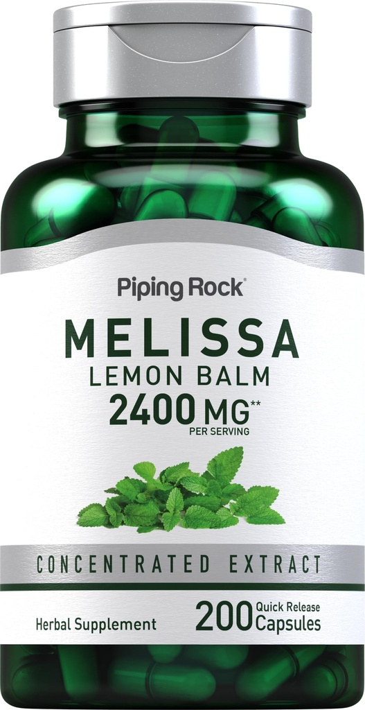 Piping Rock Lemon Balm Capsules 2400mg Silencio 200 Conde Silencio Lemon Balm Extract Silencio Melissa Herbal Suplemento Silencio Gluten Free, Non-GMO