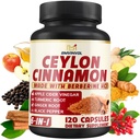 Ceylon Cinnamon Capsules con Berberine HCl, Apple Cider Vinegar, Turmeric, Ginseng, Black Pepper - 6in1 para la función de soporte de inmunológico - 120 Conde