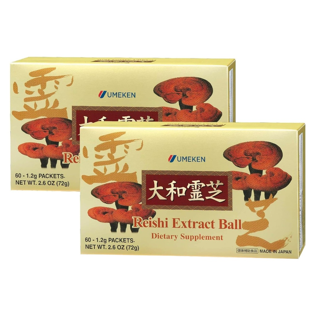 Umeken Reishi Mushroom Extract Balls, Concentrado, Japonés Reishi Mushroom Suplemento con Beta Glucan, Concentrado en Ball Format, 4 Month Supply, 60 Packets, Pack de 2