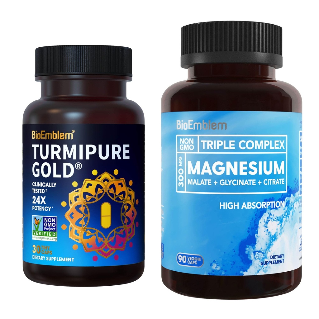 BioEmblem Complejo de Magnesio Triple y BioEmblem Turmeric Curcumin con TurmiPure clínicamente estudiado