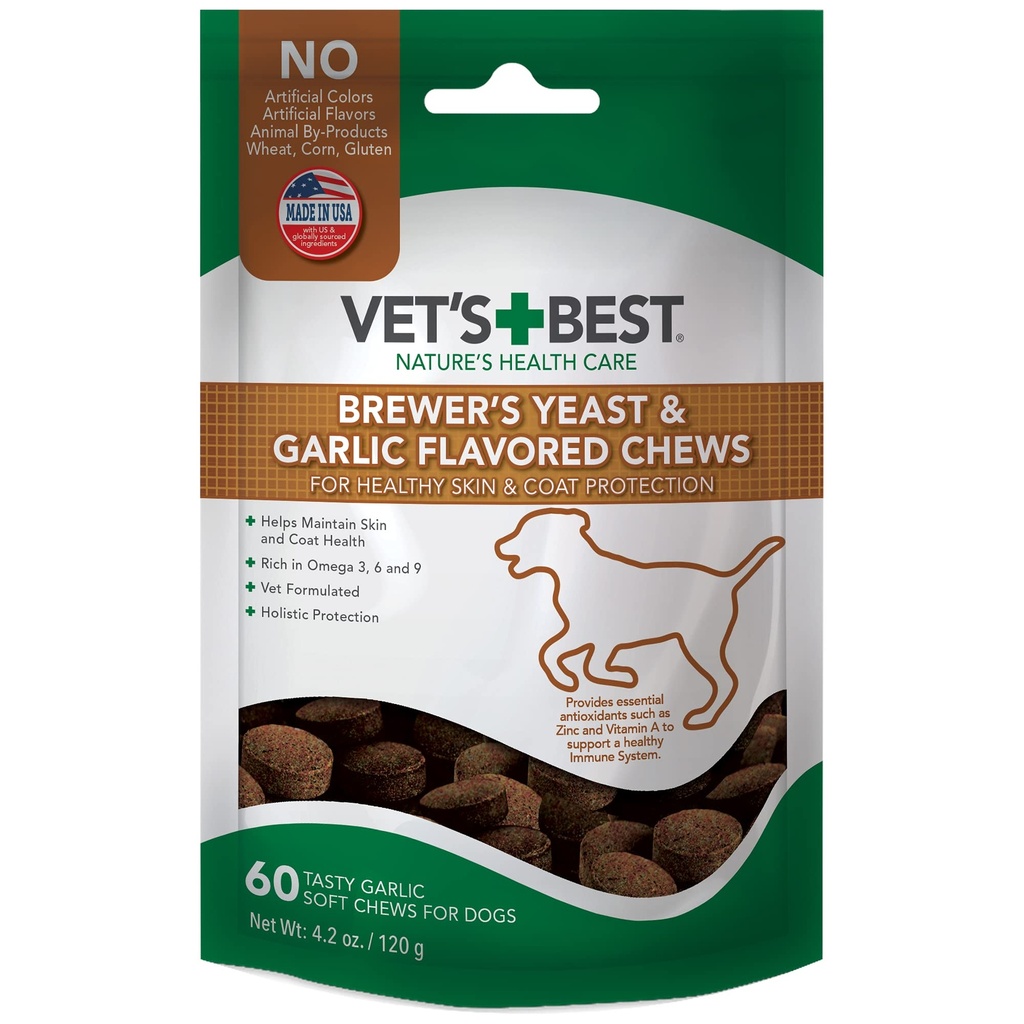 Levadura de la mejor cerveza &amp; Ajo Ajo, Omega 3 para perros saludable piel &amp; protección de la carne para perros, perro Formulado con la dosis recomendada veterinaria, suplementos de ajo, 60 ct