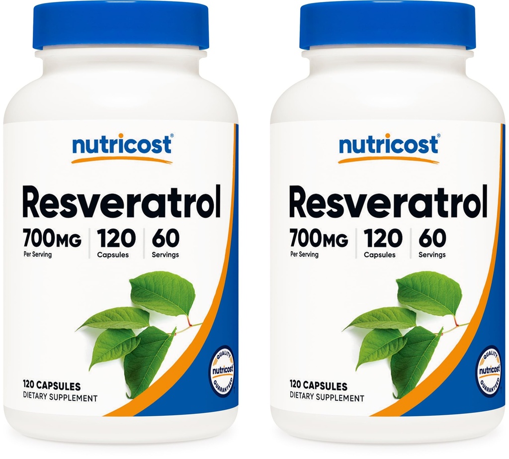 Nutricost Resveratrol 700mg; 120 cápsulas vegetales - 50% Trans-Resveratrol (2 botellas)