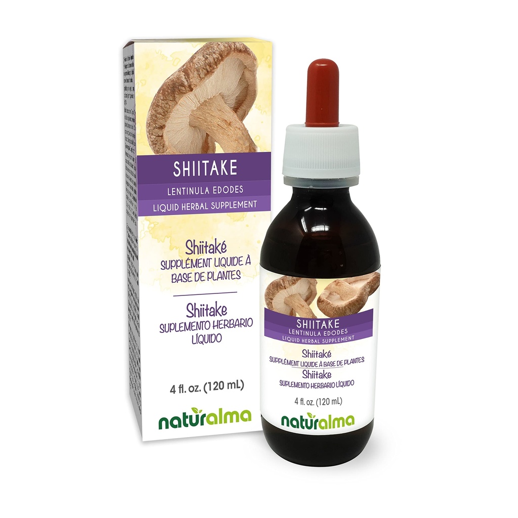 Naturalma Shiitake (Lentinula edodes) Fungus o Mushroom Alcohol-libre Tintura 4 fl oz Liquid Extract in Drops ← Herbal Suplemento TEN Vegan TENIDO Producto de Italia