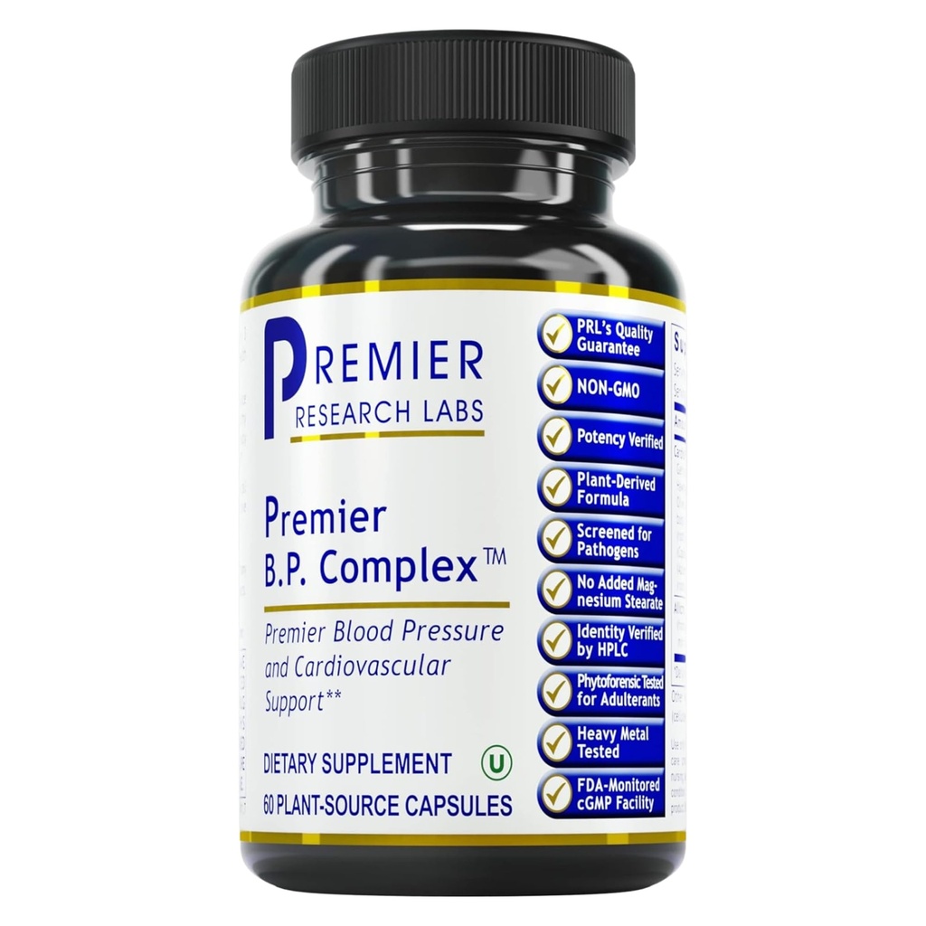 Premier Research Labs Premier BP Complejo - Suplementos de salud cardíaca, Fórmula BP, Suplemento de ajo, Píldoras de apoyo herbal natural con Reishi & Cayenne Pepper - 60 cápsulas vegetarianas
