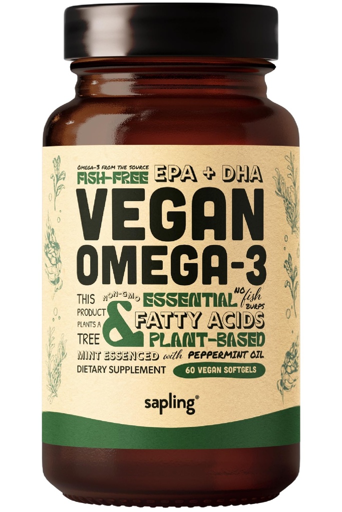 Vegan Omega 3 Suplemento - Planta base DHA &amp; EPA Fatty Acids - Carrageenan Gratis, Alternativa al aceite de pescado, apoya el corazón, cerebro, salud conjunta - Alga de origen sostenible - 60 Softgels