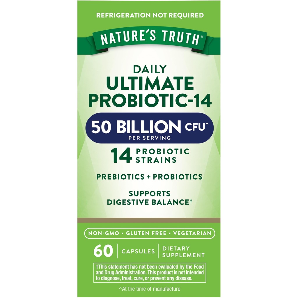 La verdad de la naturaleza Probiótico para Mujeres y Hombres Silencio 50 Billion CFU TEN 14 Strains Probióticos Silencio 60 Capsules ← Stomach Friendly TEN 200mg Prebióticos TEN VÉRGICO, NO OGM &amp; Gluten Suplemento Gratis