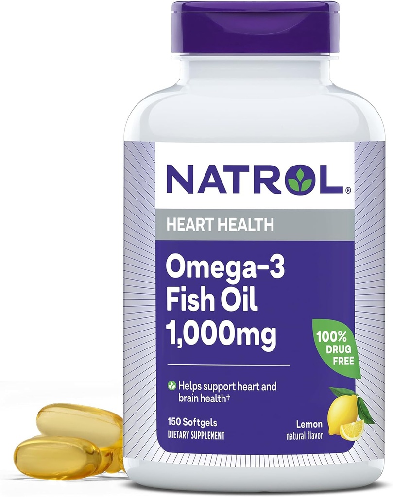 Natrol, Omega-3 Fish Oil Softgels, Heart Health Dietary Supplement, 1000 mg, 150 Count