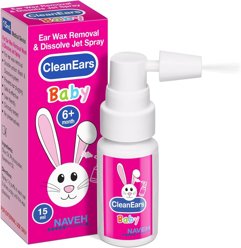 NAVEH PHARMA® CleanEars Baby ← Oído de acción rápida Removal Spray tóxico Breaks Down " Dissolves Earwax in Just 1 Treatment ¦ Clinically Provened to Be 300% More Effective  durable Mineral Oil, Gentle limitadaSafe ← 0.5 OZ