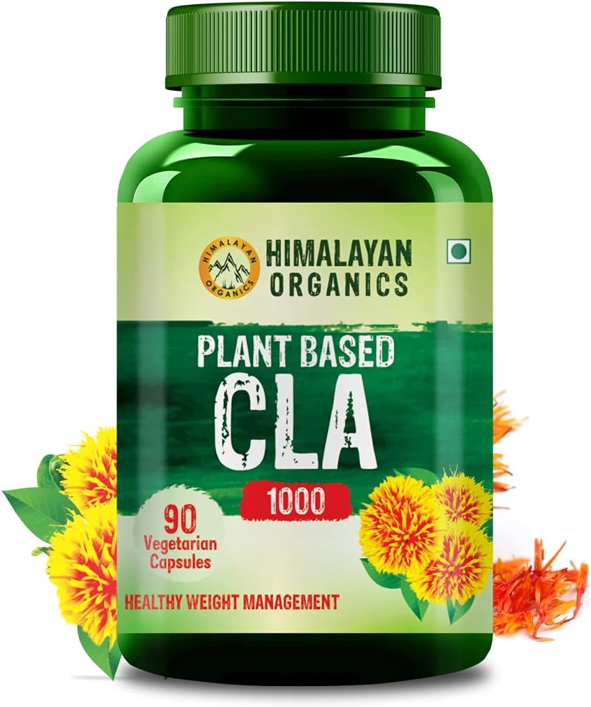 Himalayan Organics Organics Plant Based CLA 1000 Safflower Oil Extract Fat Burner Supplement TEN Immunity Booster, Weight Management, Lean Muscle Mass TEN Good for Men and Women -90 Veg Capsules