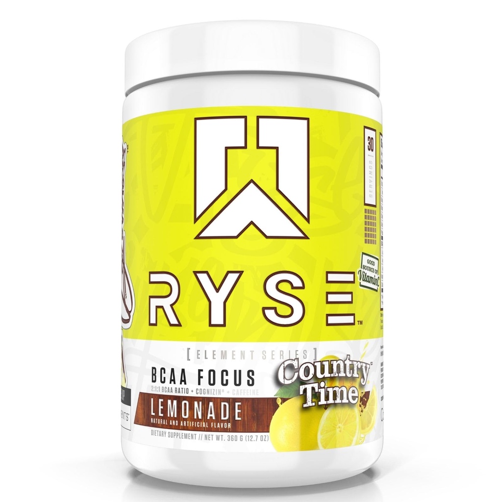 RYSE BCAA Focus Powder - Country Time Lemonade - BCAA Supplement with Electrolytes, Natural Caffeine & Cognizin Supports for Hydration, Recovery, Energy, and Focus for Men &amp; Women - 30 Servings