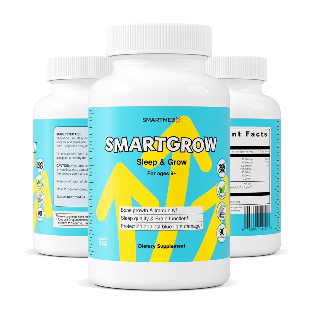 SMARTGROW 5-in-1 Promover Huesos Fuertes Ojo &amp; Salud Calcio, Vitamina D3, Aminoácidos – Ayuda al sueño, Apoyo Inmunitario, Salud Cerebro y Ojo – 90 cápsulas