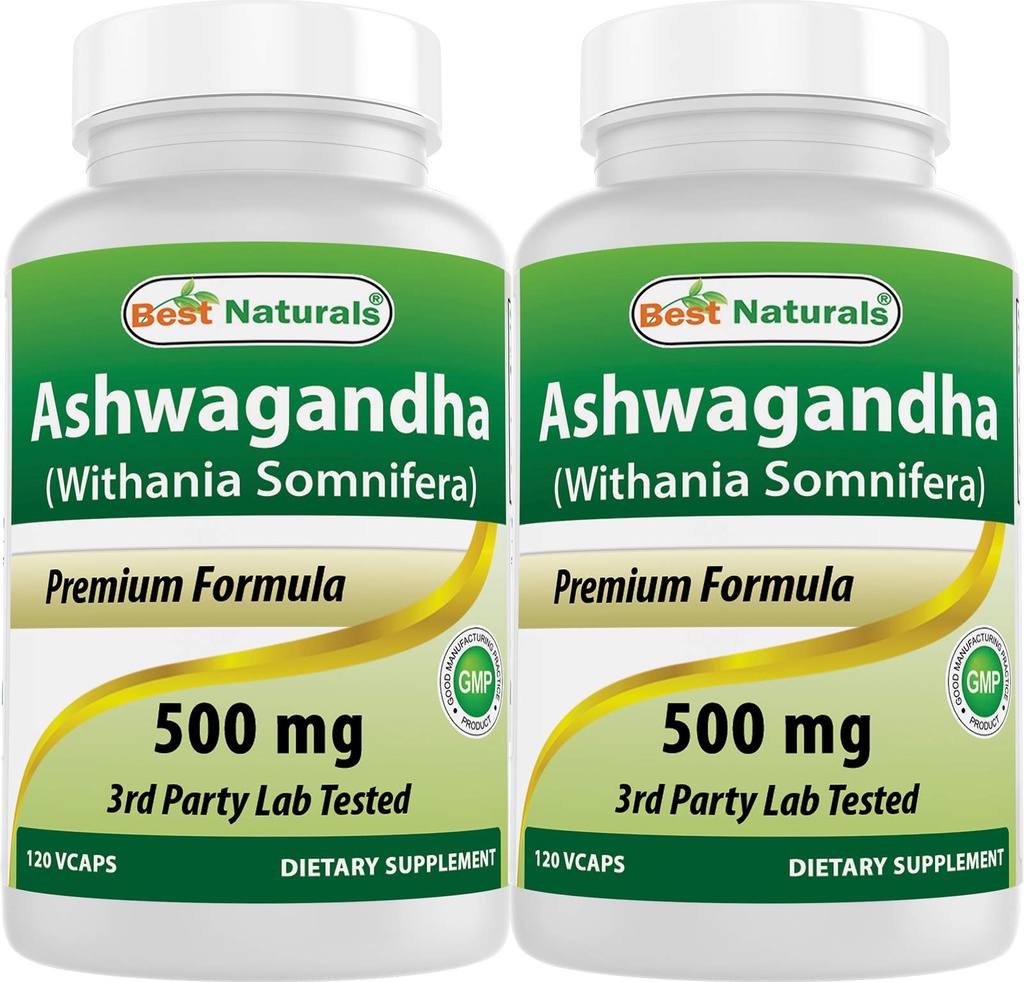 Mejores Naturales 2 Pack Ashwagandha Capsules para Relajar Estrés y Mood, 500 mg, 120 Conde (Total 240 cápsulas)