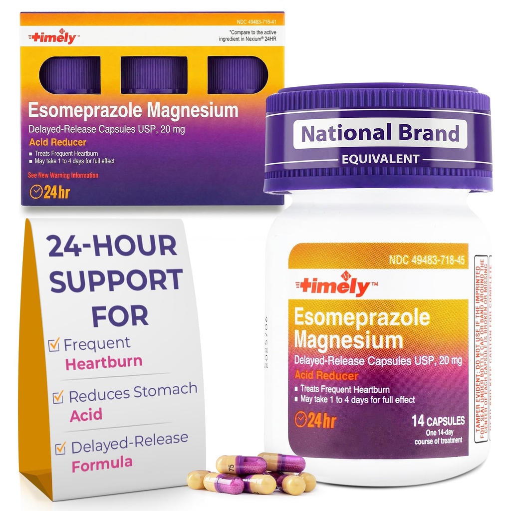 Píldoras antacidas de Esomeprazol 20 mg - Reductor de ácido estomacal, Alivio de acidez frecuente &amp; Reflujo ácido Medicina - 24 horas Esomeprazol de liberación retrasada cápsulas - 42 conteo