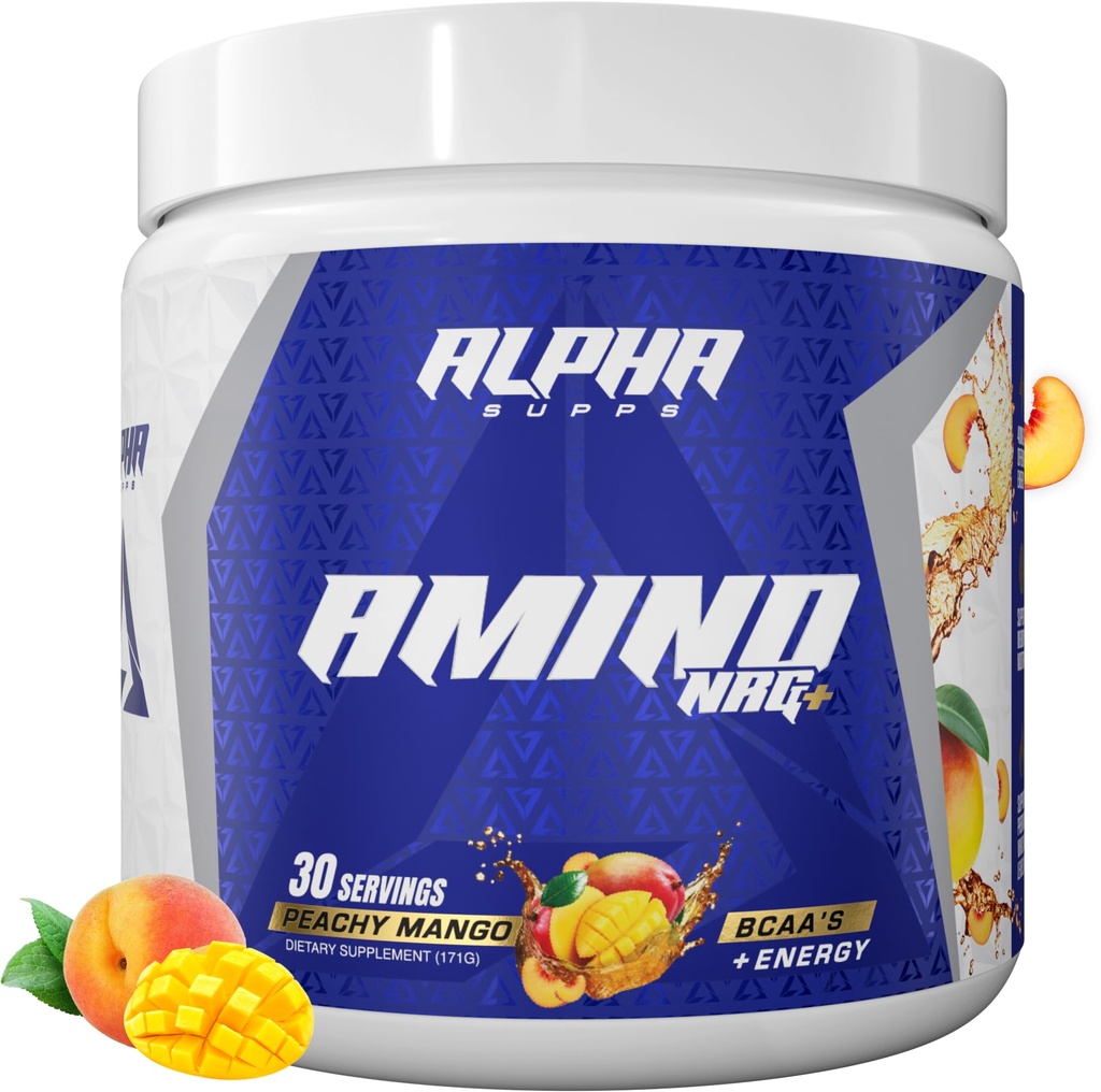 Alpha Supps Amino NRG+ BCAA Amino Energy Recovery Powder - Hydration Blend with Electrolytes - Focus Blend for Optimal Performance Support in Men &amp; Women (30 Servings, Peachy Mango)