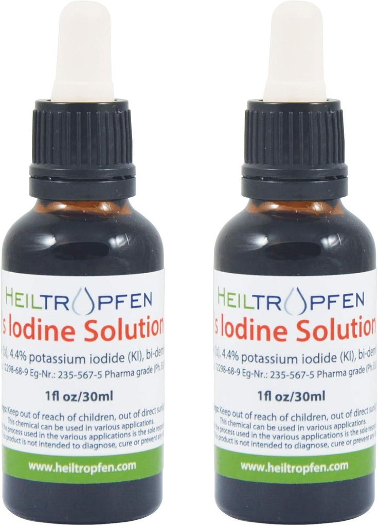 2X 2,2% Solución de yodo de Lugol 2x1 Fl Oz - 2x30 ml ← Ingredientes de Grado Farmacéutico ANTE Solución Lugols Hecho con Iodo y Potasio Ioduro ANTE Conjunto de Dos Botellas ANTE Heiltropfen®