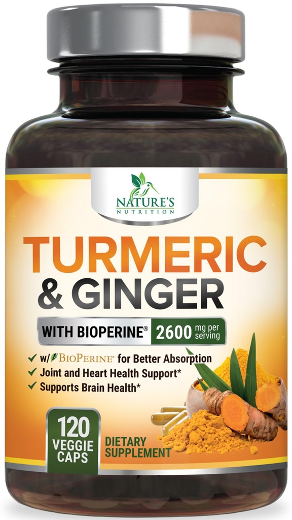 Curcumin Turmeric Suplemento 2600mg - con Ginger ecológico " Turmeric, BioPerine Black Pepper Extracto 95% Curcuminoides - Avanzado Absorción Conjunta " Antioxidante Extra Strength Support - 120 cápsulas