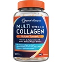 Recetas del médico Péptidos multi colágeno con Turmérica Dorada, Vitamina C, Biotina, Ácido Hialurónico " Pepper Negro, Suplementos colágeno para la piel, el cabello, la uñas, el colágeno para mujeres y hombres, 90 caps