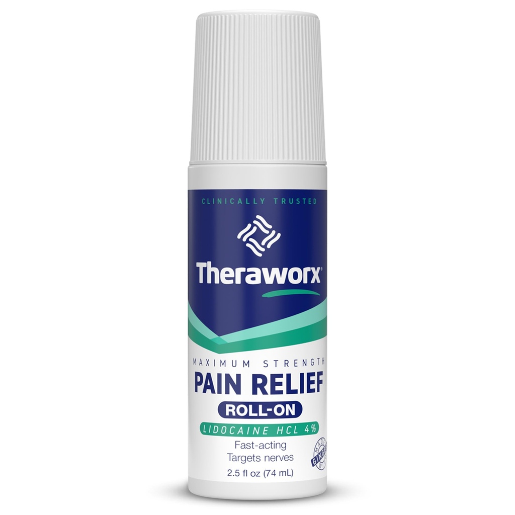 Theraworx Maximum Strength Pain Relief Roll-On con Lidocaine, Fast-Acting - 2.5 Oz - 1 Conde