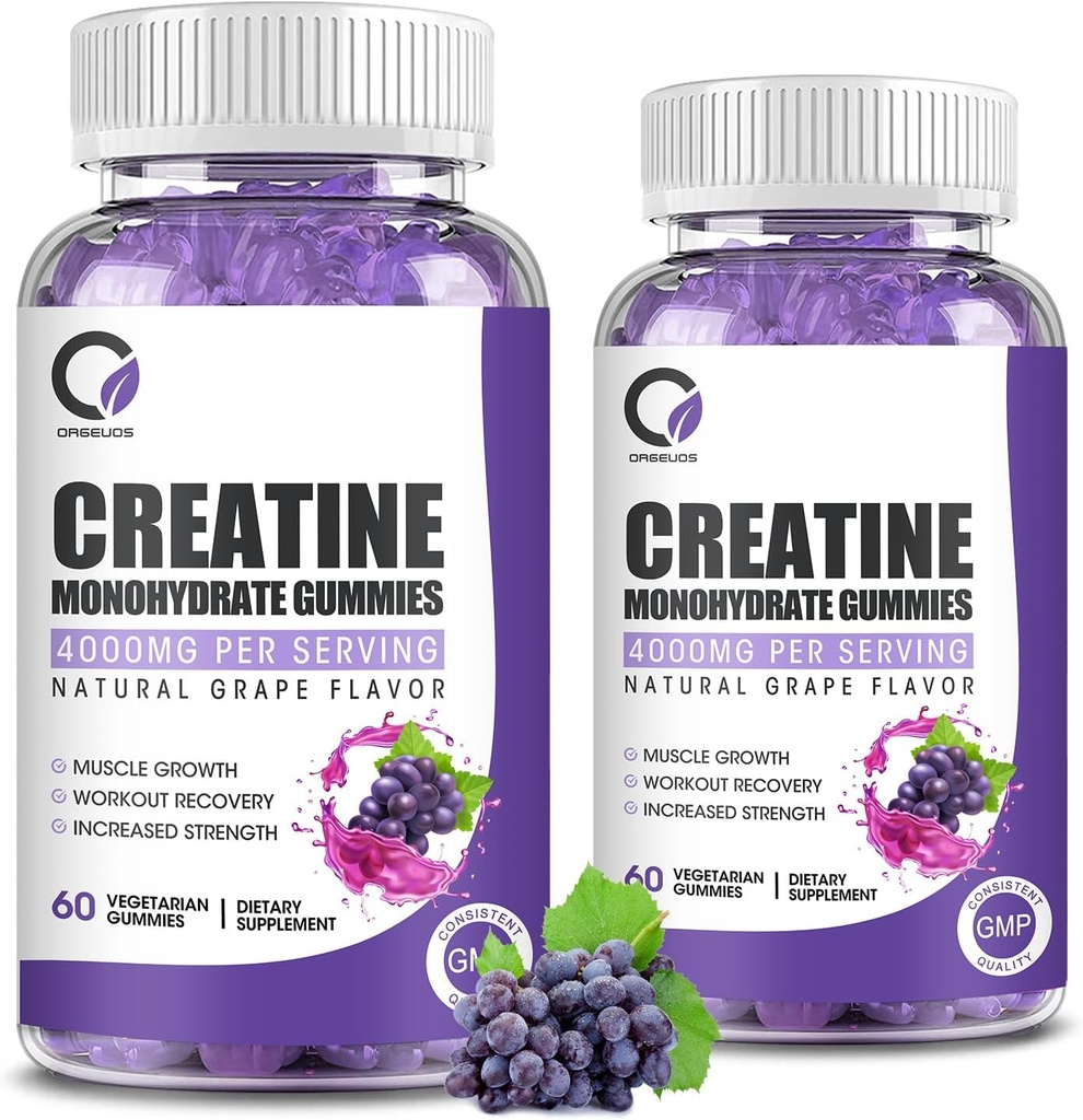 Cretina Monohydrate Gummies Muscle Strength para Hombre Mujeres, Energy Boost Pre Work Suplemento - Grape Flavor