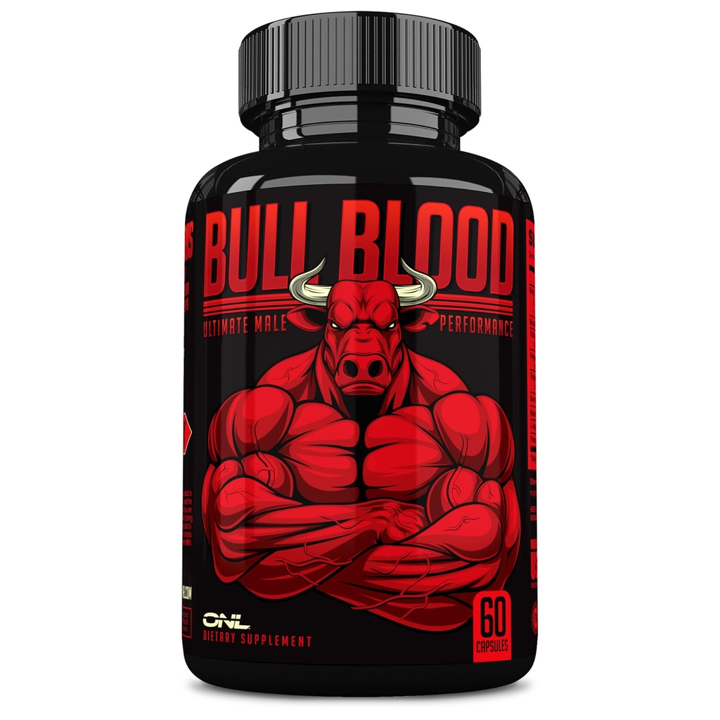 Bull Blood Testosterone Booster for Hombre - Suplemento de testosterona para resistencia y resistencia - Maca Root, Horny Goat Weed, Tribulus Terrestris Extracto & Tongkat Ali - Male Enhancing Suplemento - 60 Ct