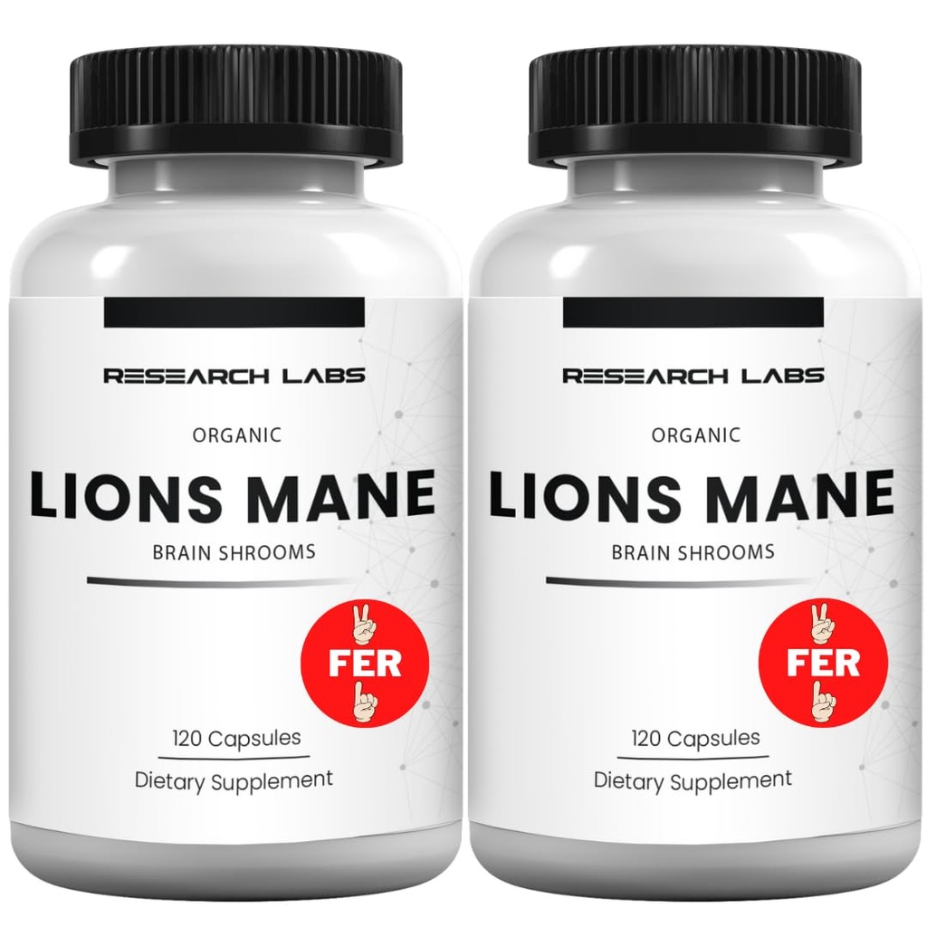 Laboratorios de investigación Los leones orgánicos Mane Suplemento cápsulas, 2 Fer 1 Ad - 240 cápsulas w/Patent LitropaneTM Immune System Booster Nootropic Brain Support Mushroom Suplemento. 10X Extracto comparable 18000mg
