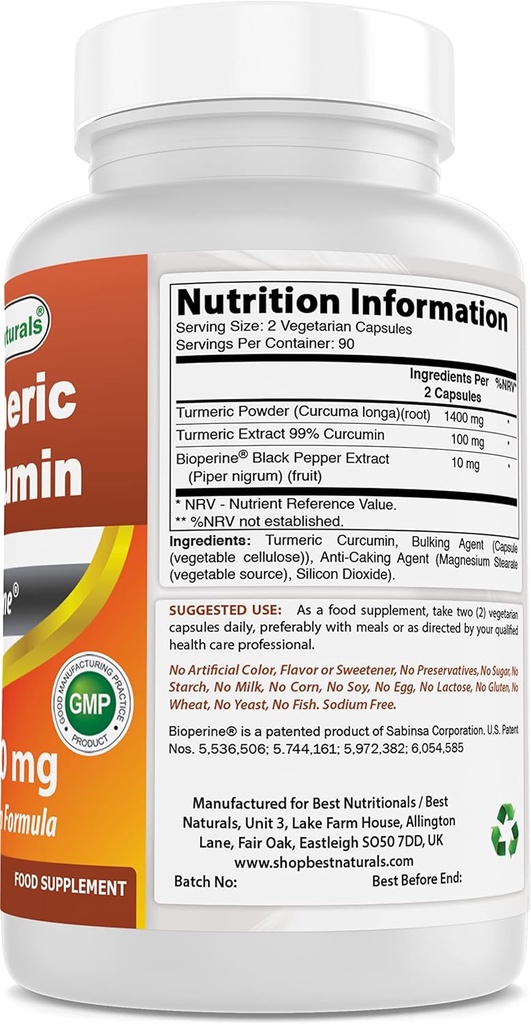 Curcumina Turmérica 1500 mg con Oxido de Bioperina & Magnesio 500 mg