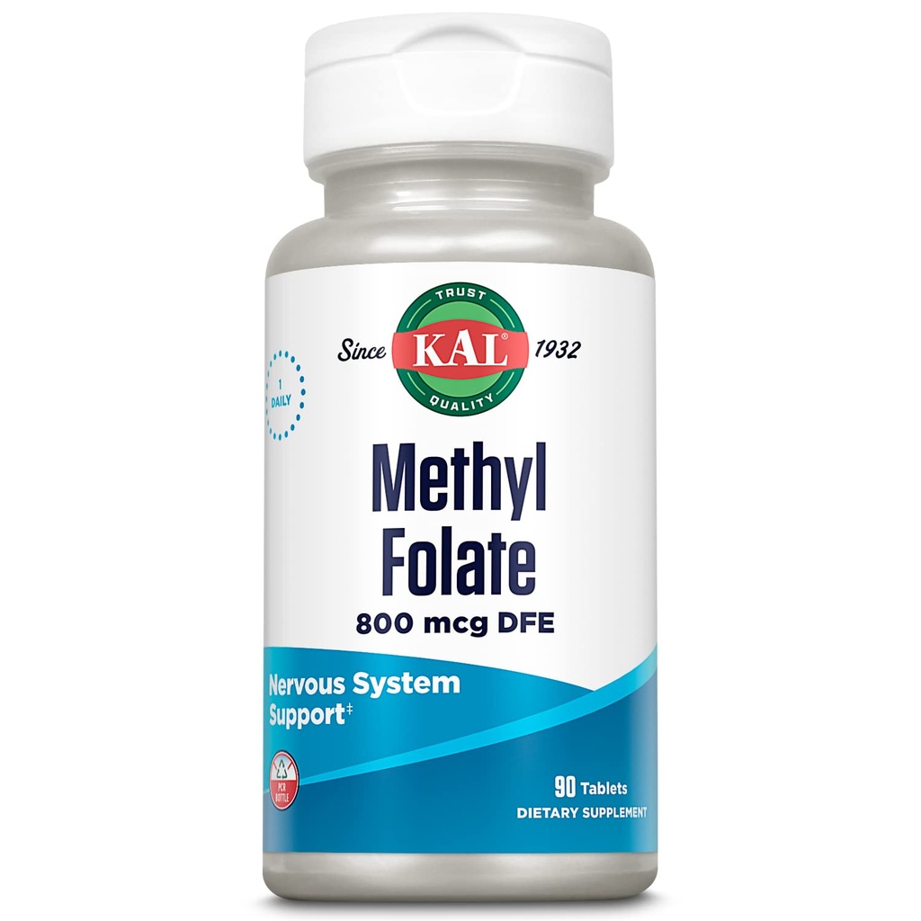 KAL Methyl Folate 800 mcg DFE, 5-MTHF Forma activa Vitamina B9, Folic Acid Suplemento, Heart Health, Prenatal, Mood and Brain Support, Fast Dissolving ActivTab, 60-Day Guarantee, 90 Servings, 90 Tablets