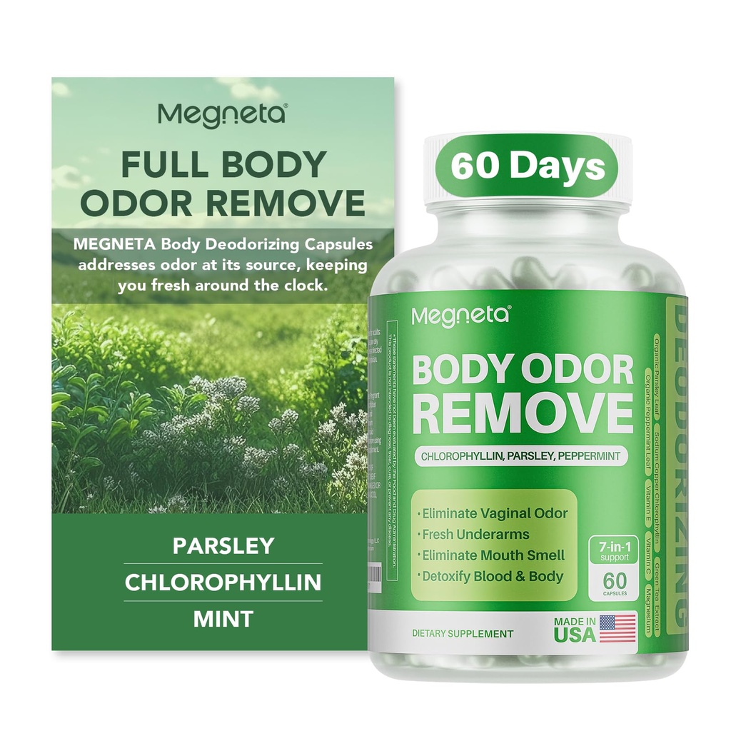 Body Deodorizing Supplement, Natural Internal Odor Control Pills for Men & Women, Chlorophyll Capsules for Skin, Breath and Gut Health (60 Capsules)
