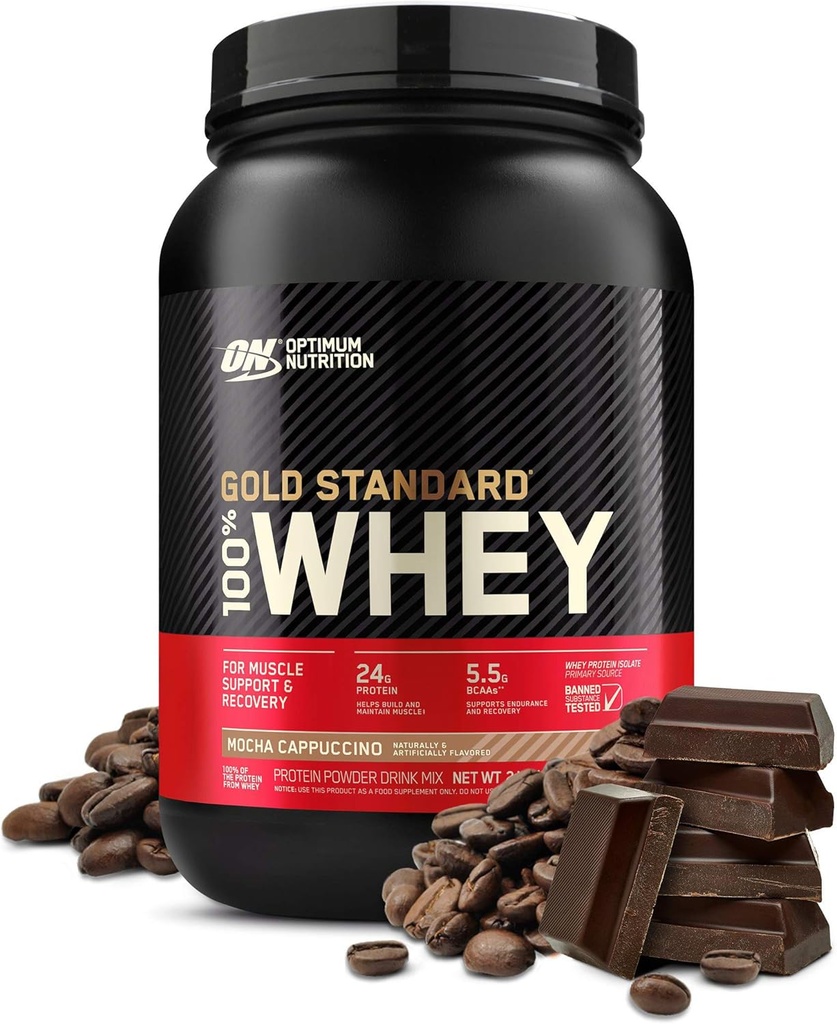 OPTIMUM NUTRITION GOLD STANDARD 100% Whey Protein Powder, Mocha Cappuccino, 2 libras