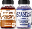 Ceylon Cinnamon (60 Cuenta) - Berberine & Ginseng for Digestion General Wellness Support and Creatine Monohydrate (90 Gummies) Delicious Blue Raspberry Chews Flavored Suplemento - Non GMO & Made in USA