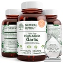 Natural Nutra High Allicin suplemento de ajo, apoya el sistema inmunitario, mejora la salud del corazón, mejora la salud de las enzimas, mejor digestión, combate frío y gripe, vainilla de cocción, 500 mg, 60 tabletas Vegan