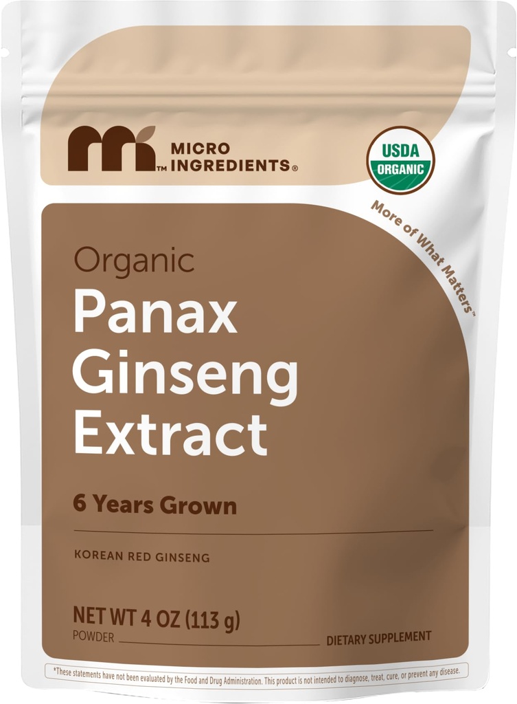 Micro Ingredientes Maximum Strength Organic Korean Ginseng Root 200:1 Powder, 4 Ounce, Red Panax Ginseng Powder, Active Ginsenosides, Vegan Friendly