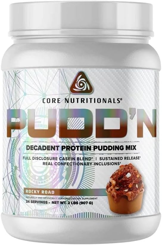 Nutriciones básicas Pudd'n, Década Protein Pudding Mix, Full Disclosure Casein Blend, Sustained Release, 20G Protein, 27 Servings (Rocky Road, 2 lb)
