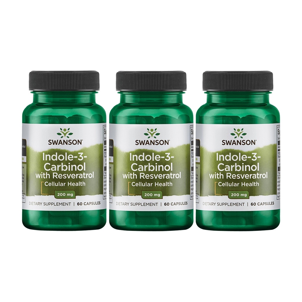 Swanson Indole-3-Carbinol with Resveratrol - I3C Supplement Promoting Cellular Protection - Natural Supplement to Help Maintain Healthy Hormone Balance - (60 Capsules, 200mg Cada) (3 Pack)