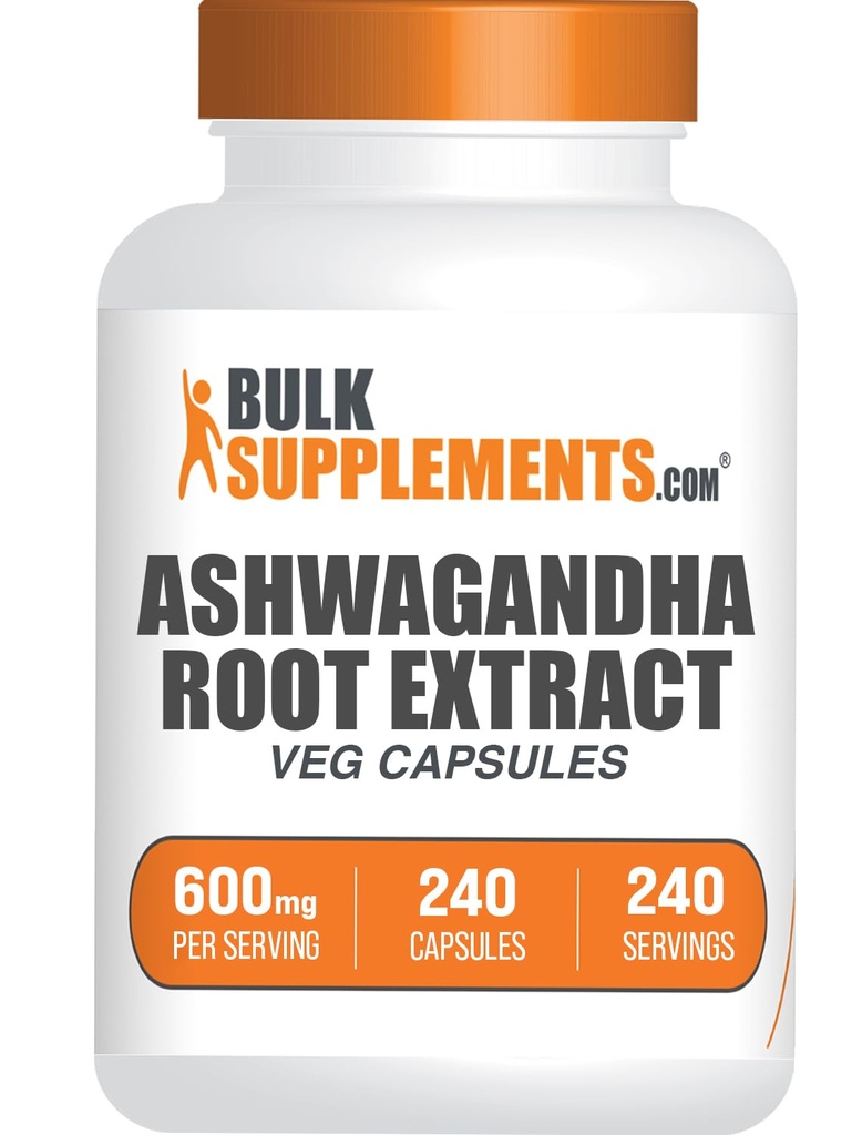 BulkSupplements.com Aswagandha Root Extract Capsules - Ashwagandha 600mg, Ashwagandha Suplemento, Ashwagandha Root Capsules, Vegan & Gluten Free, 1 cápsulas por Serving, 240 Veg Capsules