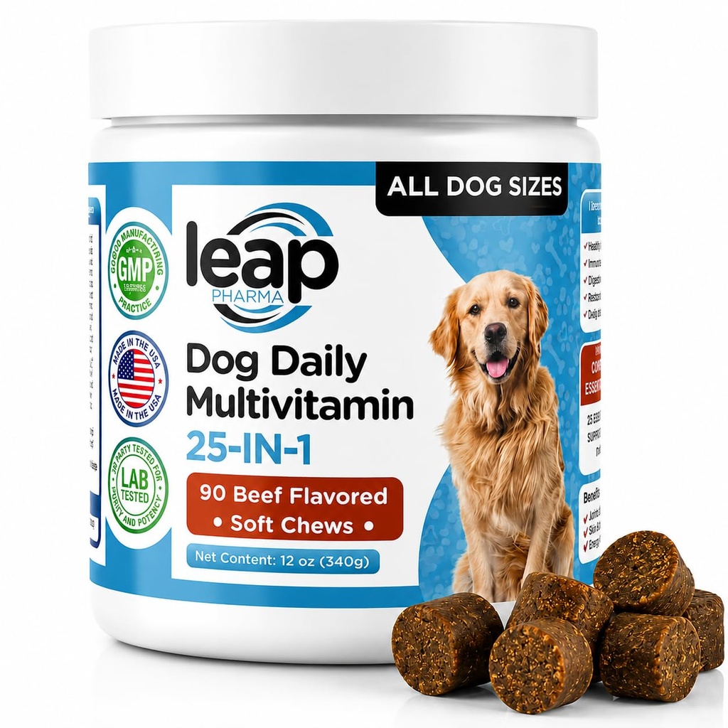 Multivitaminas &amp; Suplementos para perros - Krill Oil, Omega 3,6,9, precarioprobióticos, Vitaminas Esenciales, para articulaciones de cadera, piel &amp; abrigo,Digestivo, Apoyo Inmunitario (90 Chews)